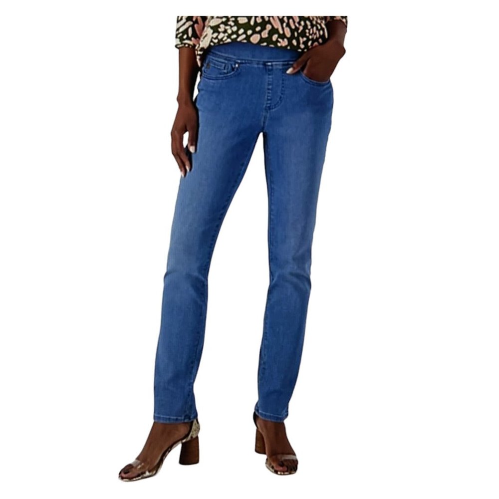 Belle by Kim Gravel Petite Tripleluxe Denim Pull On Blue Jeans 12P Med Wash